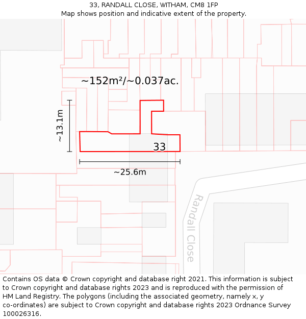 33, RANDALL CLOSE, WITHAM, CM8 1FP: Plot and title map