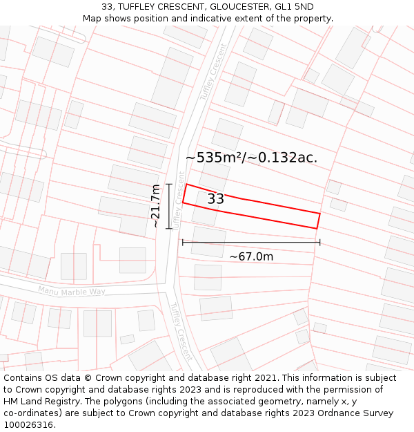 33, TUFFLEY CRESCENT, GLOUCESTER, GL1 5ND: Plot and title map