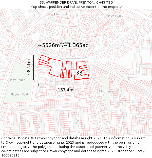 33, WARRENDER DRIVE, PRENTON, CH43 7SD: Plot and title map