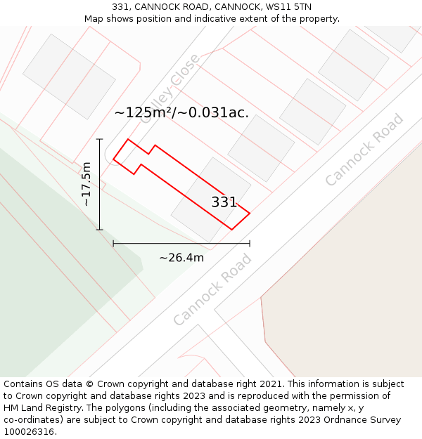 331, CANNOCK ROAD, CANNOCK, WS11 5TN: Plot and title map