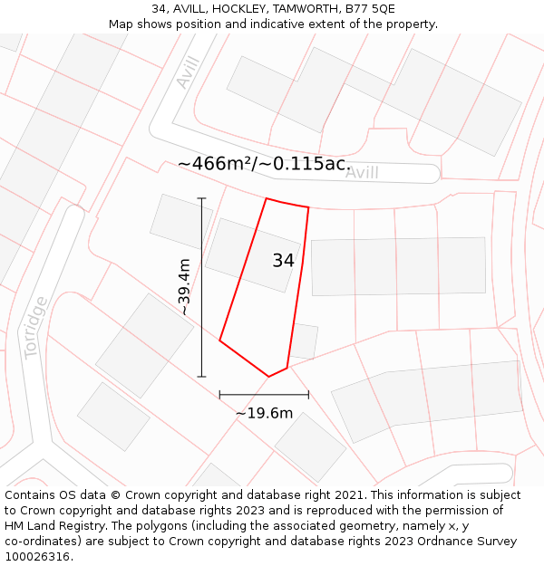34, AVILL, HOCKLEY, TAMWORTH, B77 5QE: Plot and title map