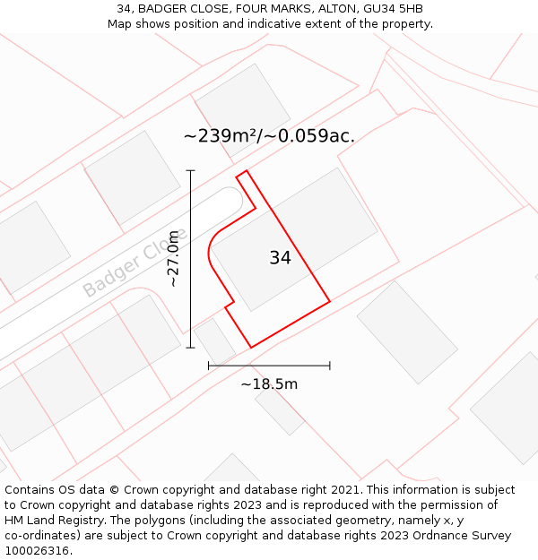 34, BADGER CLOSE, FOUR MARKS, ALTON, GU34 5HB: Plot and title map