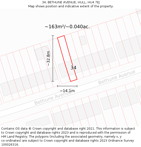34, BETHUNE AVENUE, HULL, HU4 7EJ: Plot and title map