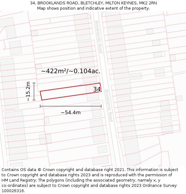 34, BROOKLANDS ROAD, BLETCHLEY, MILTON KEYNES, MK2 2RN: Plot and title map
