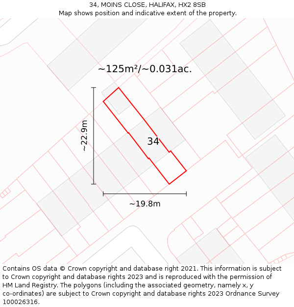 34, MOINS CLOSE, HALIFAX, HX2 8SB: Plot and title map