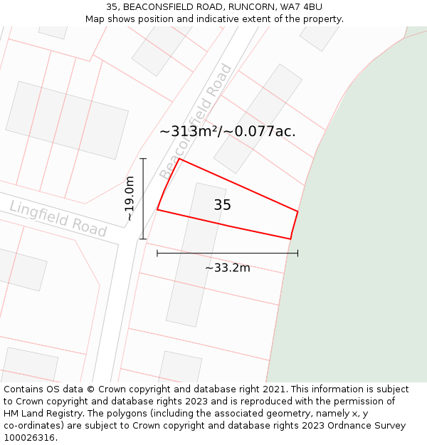 35, BEACONSFIELD ROAD, RUNCORN, WA7 4BU: Plot and title map