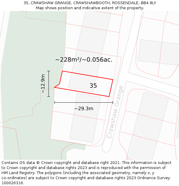 35, CRAWSHAW GRANGE, CRAWSHAWBOOTH, ROSSENDALE, BB4 8LY: Plot and title map