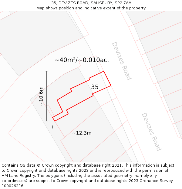 35, DEVIZES ROAD, SALISBURY, SP2 7AA: Plot and title map