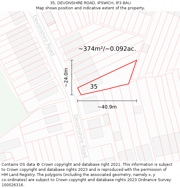 35, DEVONSHIRE ROAD, IPSWICH, IP3 8AU: Plot and title map