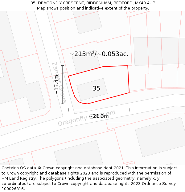 35, DRAGONFLY CRESCENT, BIDDENHAM, BEDFORD, MK40 4UB: Plot and title map