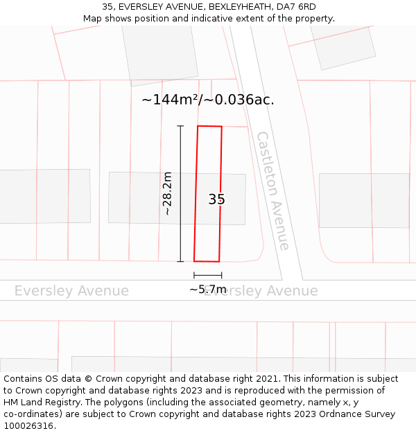 35, EVERSLEY AVENUE, BEXLEYHEATH, DA7 6RD: Plot and title map