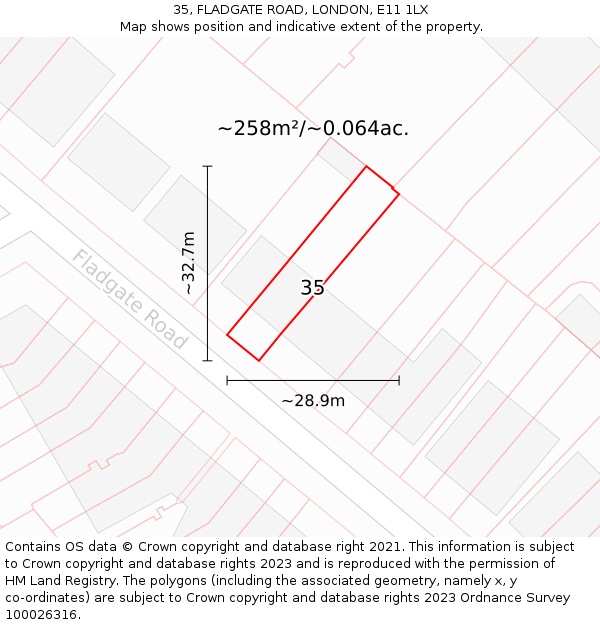35, FLADGATE ROAD, LONDON, E11 1LX: Plot and title map