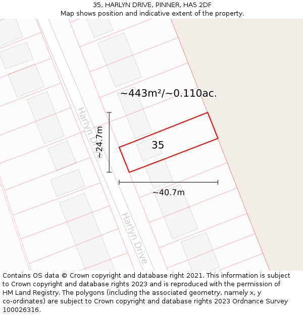 35, HARLYN DRIVE, PINNER, HA5 2DF: Plot and title map