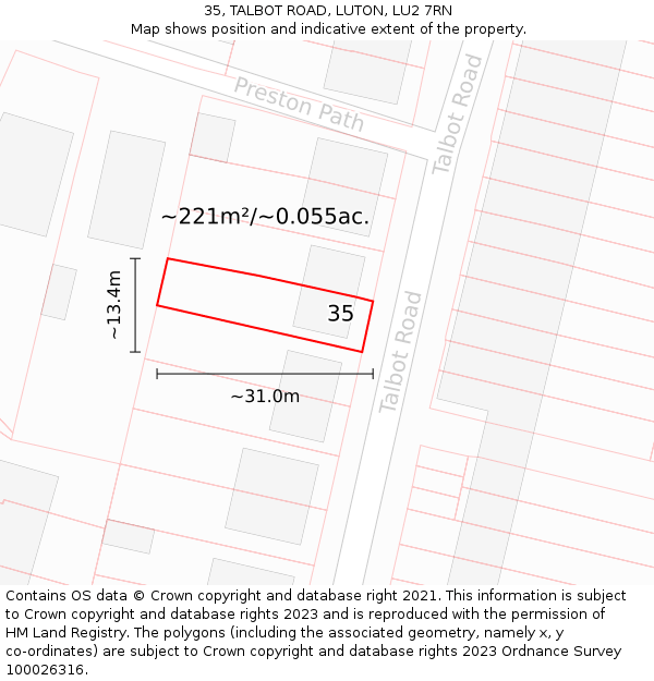 35, TALBOT ROAD, LUTON, LU2 7RN: Plot and title map