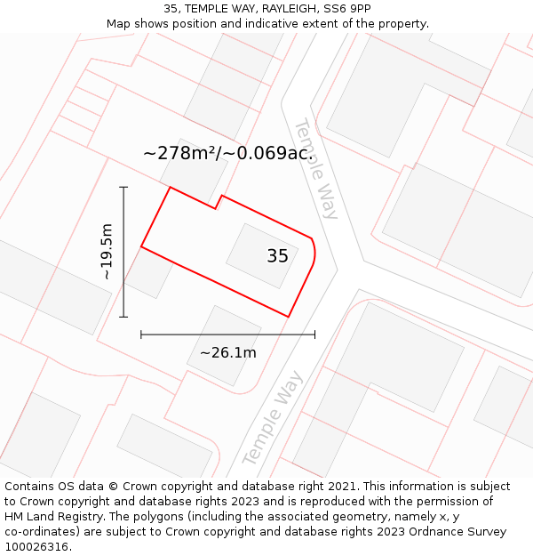 35, TEMPLE WAY, RAYLEIGH, SS6 9PP: Plot and title map