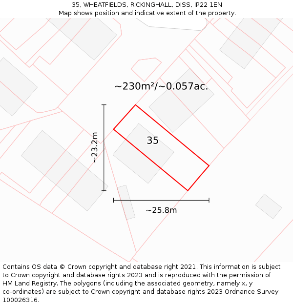 35, WHEATFIELDS, RICKINGHALL, DISS, IP22 1EN: Plot and title map