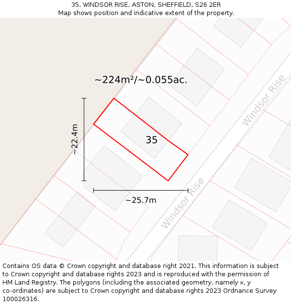 35, WINDSOR RISE, ASTON, SHEFFIELD, S26 2ER: Plot and title map