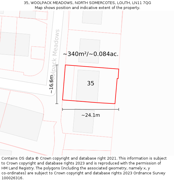 35, WOOLPACK MEADOWS, NORTH SOMERCOTES, LOUTH, LN11 7QG: Plot and title map