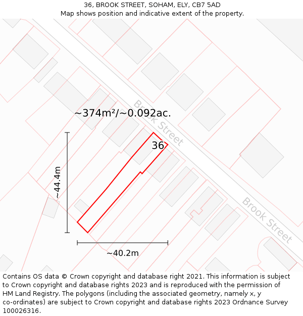 36, BROOK STREET, SOHAM, ELY, CB7 5AD: Plot and title map