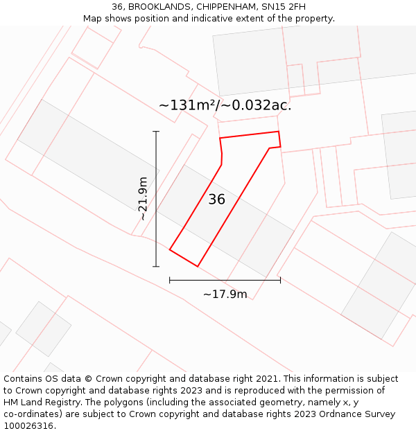 36, BROOKLANDS, CHIPPENHAM, SN15 2FH: Plot and title map