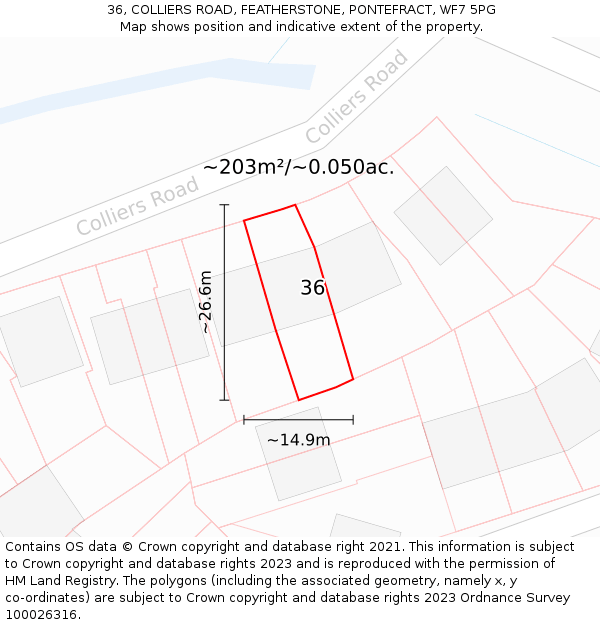 36, COLLIERS ROAD, FEATHERSTONE, PONTEFRACT, WF7 5PG: Plot and title map