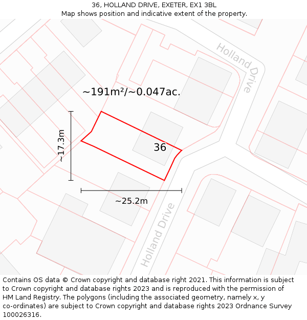36, HOLLAND DRIVE, EXETER, EX1 3BL: Plot and title map
