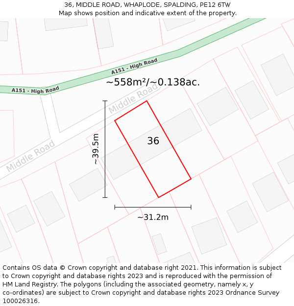 36, MIDDLE ROAD, WHAPLODE, SPALDING, PE12 6TW: Plot and title map
