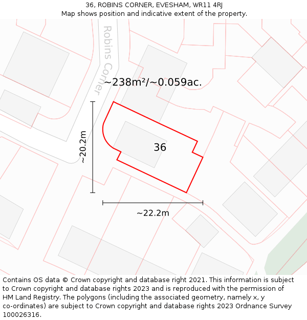 36, ROBINS CORNER, EVESHAM, WR11 4RJ: Plot and title map