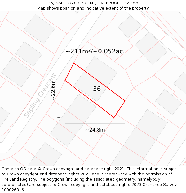 36, SAPLING CRESCENT, LIVERPOOL, L32 3AA: Plot and title map