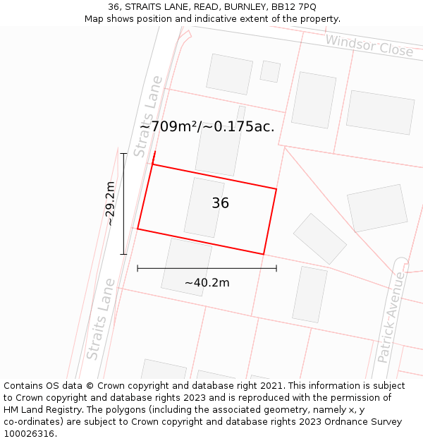 36, STRAITS LANE, READ, BURNLEY, BB12 7PQ: Plot and title map