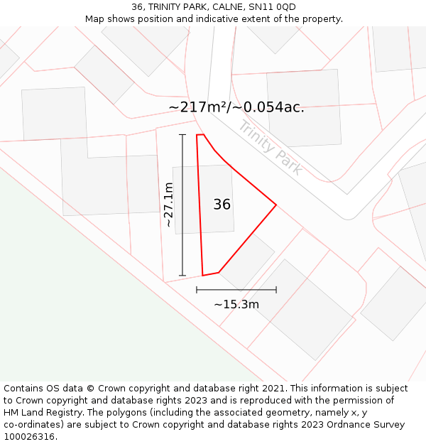 36, TRINITY PARK, CALNE, SN11 0QD: Plot and title map