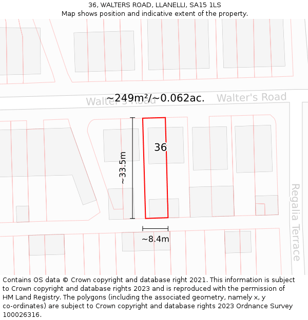 36, WALTERS ROAD, LLANELLI, SA15 1LS: Plot and title map
