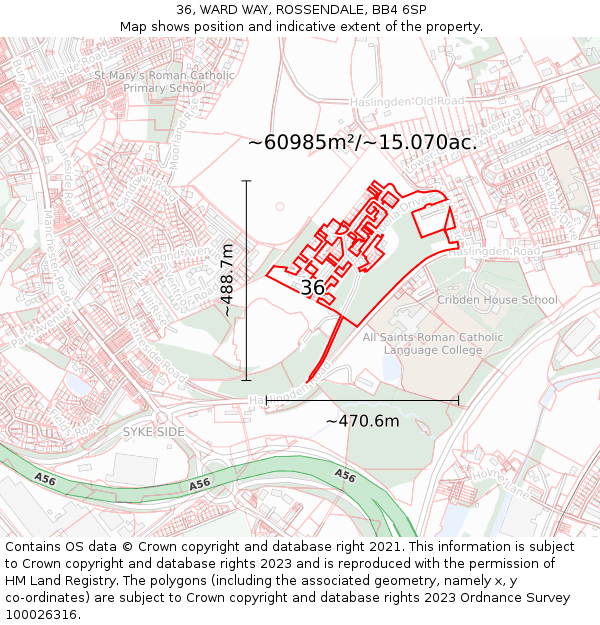 36, WARD WAY, ROSSENDALE, BB4 6SP: Plot and title map
