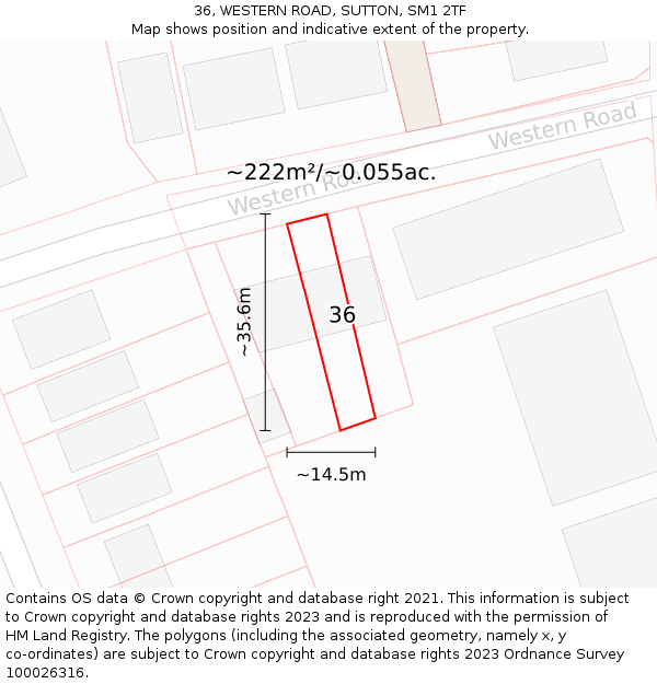 36, WESTERN ROAD, SUTTON, SM1 2TF: Plot and title map