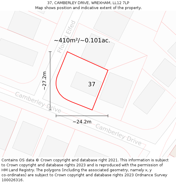 37, CAMBERLEY DRIVE, WREXHAM, LL12 7LP: Plot and title map
