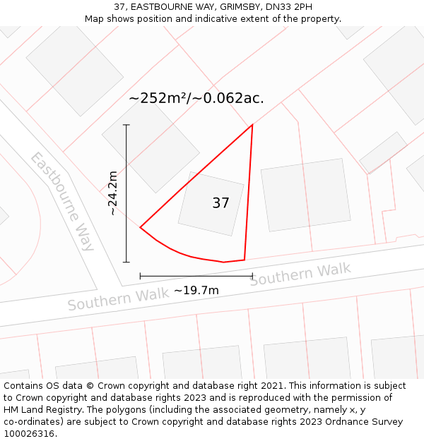 37, EASTBOURNE WAY, GRIMSBY, DN33 2PH: Plot and title map