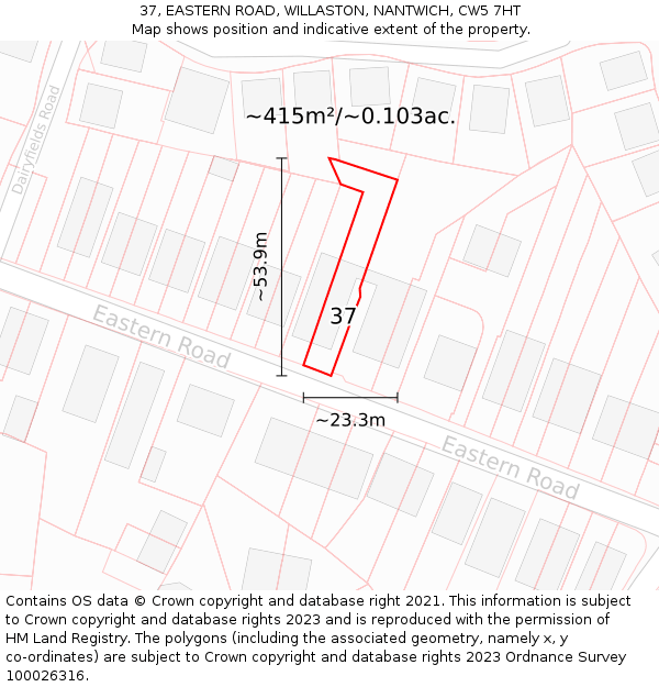 37, EASTERN ROAD, WILLASTON, NANTWICH, CW5 7HT: Plot and title map