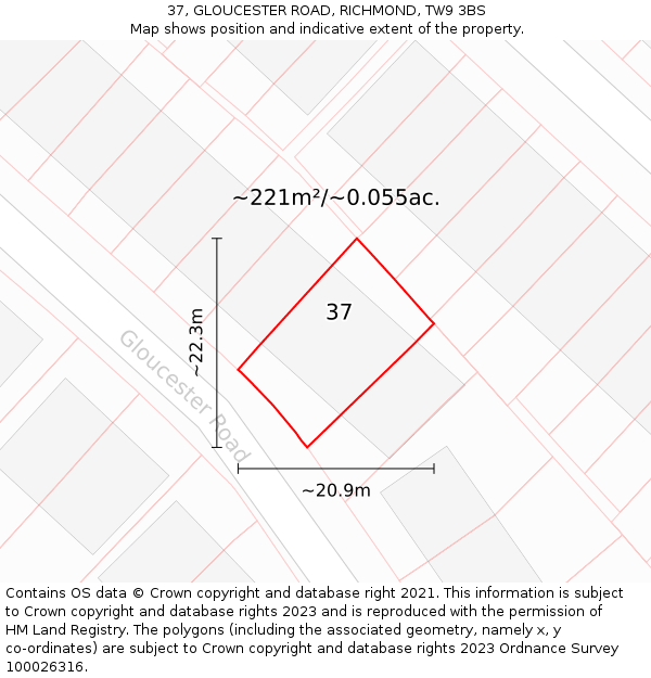 37, GLOUCESTER ROAD, RICHMOND, TW9 3BS: Plot and title map