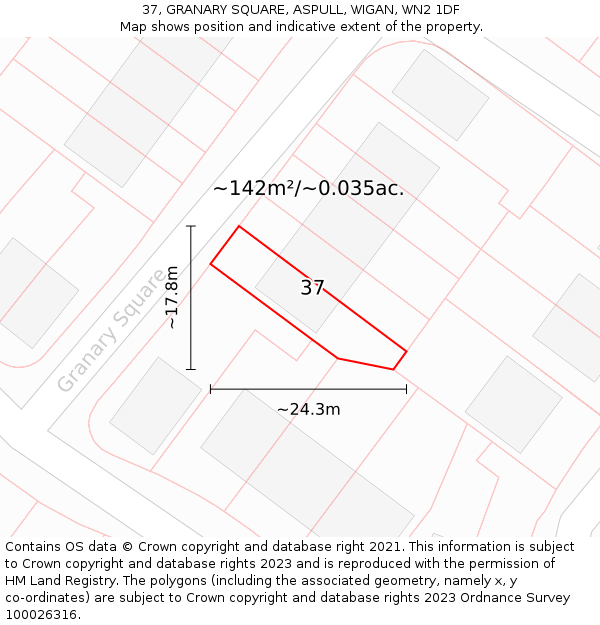 37, GRANARY SQUARE, ASPULL, WIGAN, WN2 1DF: Plot and title map