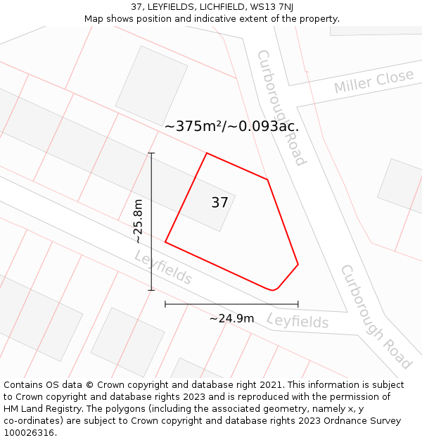 37, LEYFIELDS, LICHFIELD, WS13 7NJ: Plot and title map