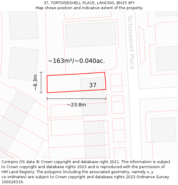 37, TORTOISESHELL PLACE, LANCING, BN15 9FY: Plot and title map