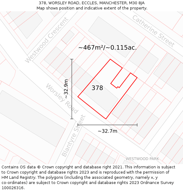 378, WORSLEY ROAD, ECCLES, MANCHESTER, M30 8JA: Plot and title map