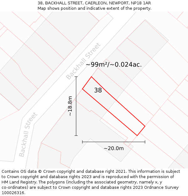 38, BACKHALL STREET, CAERLEON, NEWPORT, NP18 1AR: Plot and title map