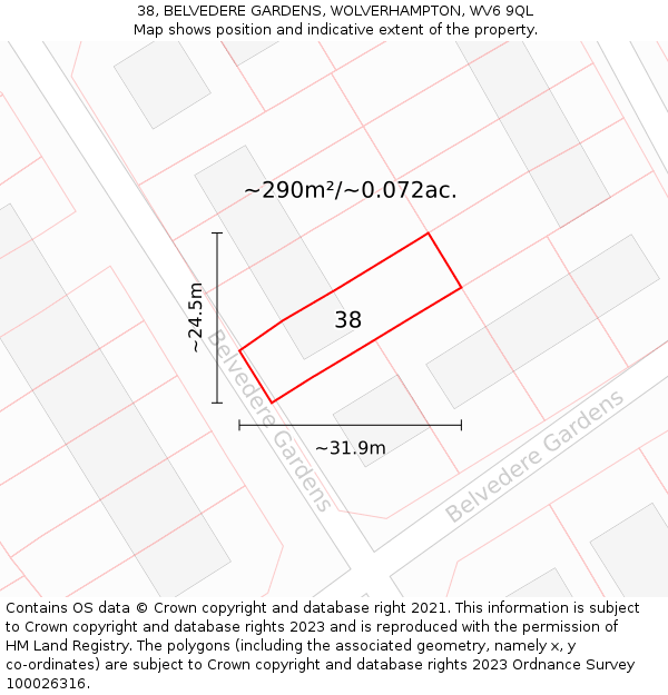 38, BELVEDERE GARDENS, WOLVERHAMPTON, WV6 9QL: Plot and title map