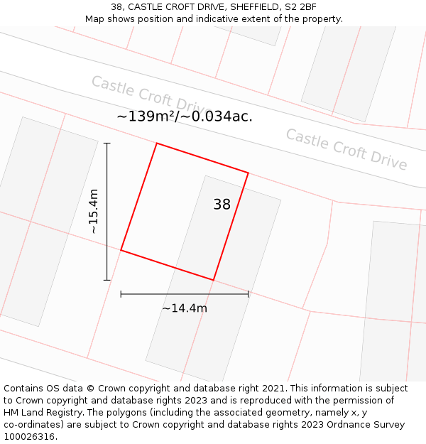 38, CASTLE CROFT DRIVE, SHEFFIELD, S2 2BF: Plot and title map