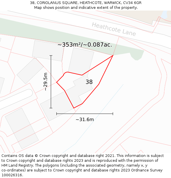 38, CORIOLANUS SQUARE, HEATHCOTE, WARWICK, CV34 6GR: Plot and title map