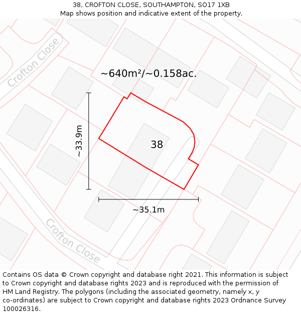 38, CROFTON CLOSE, SOUTHAMPTON, SO17 1XB: Plot and title map