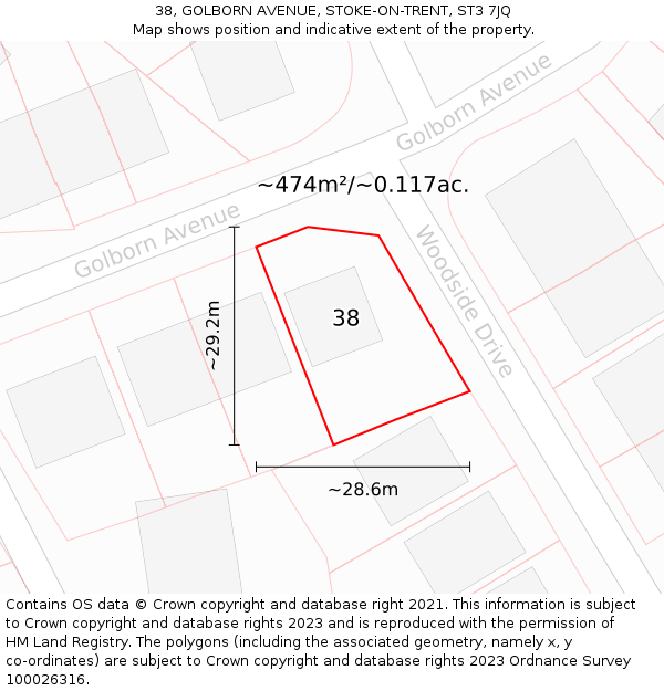 38, GOLBORN AVENUE, STOKE-ON-TRENT, ST3 7JQ: Plot and title map