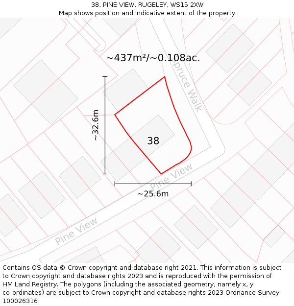 38, PINE VIEW, RUGELEY, WS15 2XW: Plot and title map