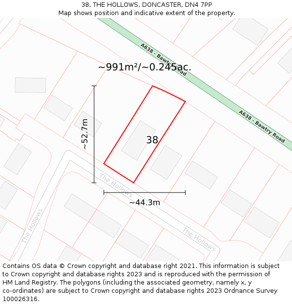 38, THE HOLLOWS, DONCASTER, DN4 7PP: Plot and title map
